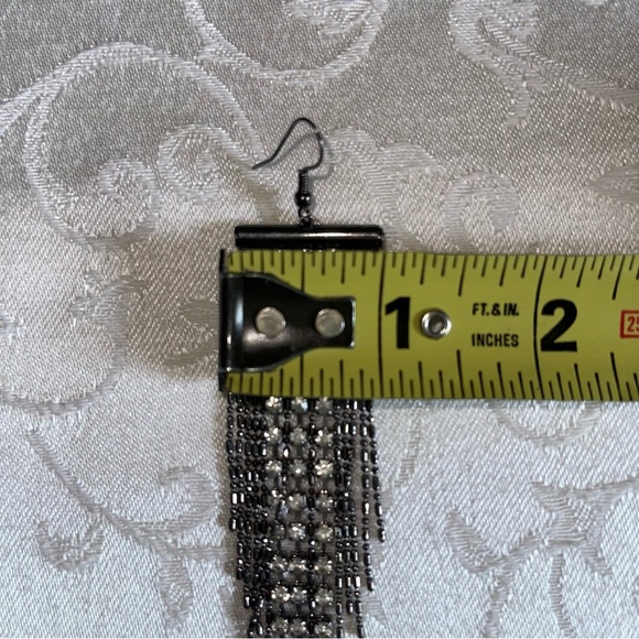 Sparkling Rhinestone And Chain 3 1/2” Chandelier Pierced Earrings - Picture 10 of 11